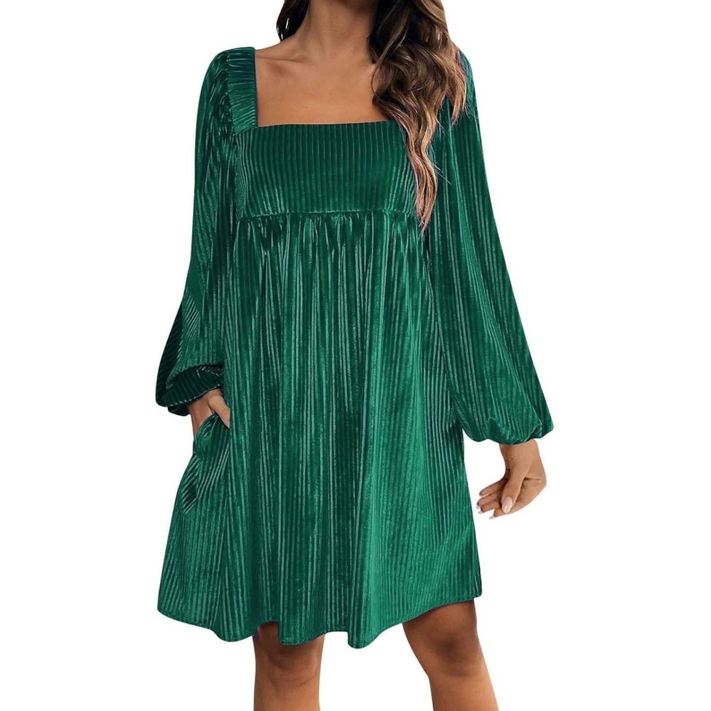 Women's Mini Dress Emerald Green Medium Christmas Holiday Wicked Velvet Ribbed